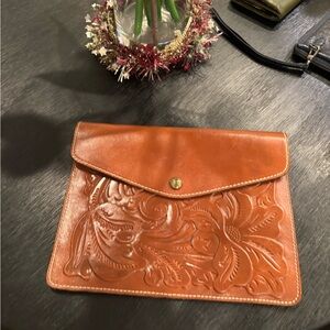 Patricia Nash Embossed Leather Clutch in Rich Brown